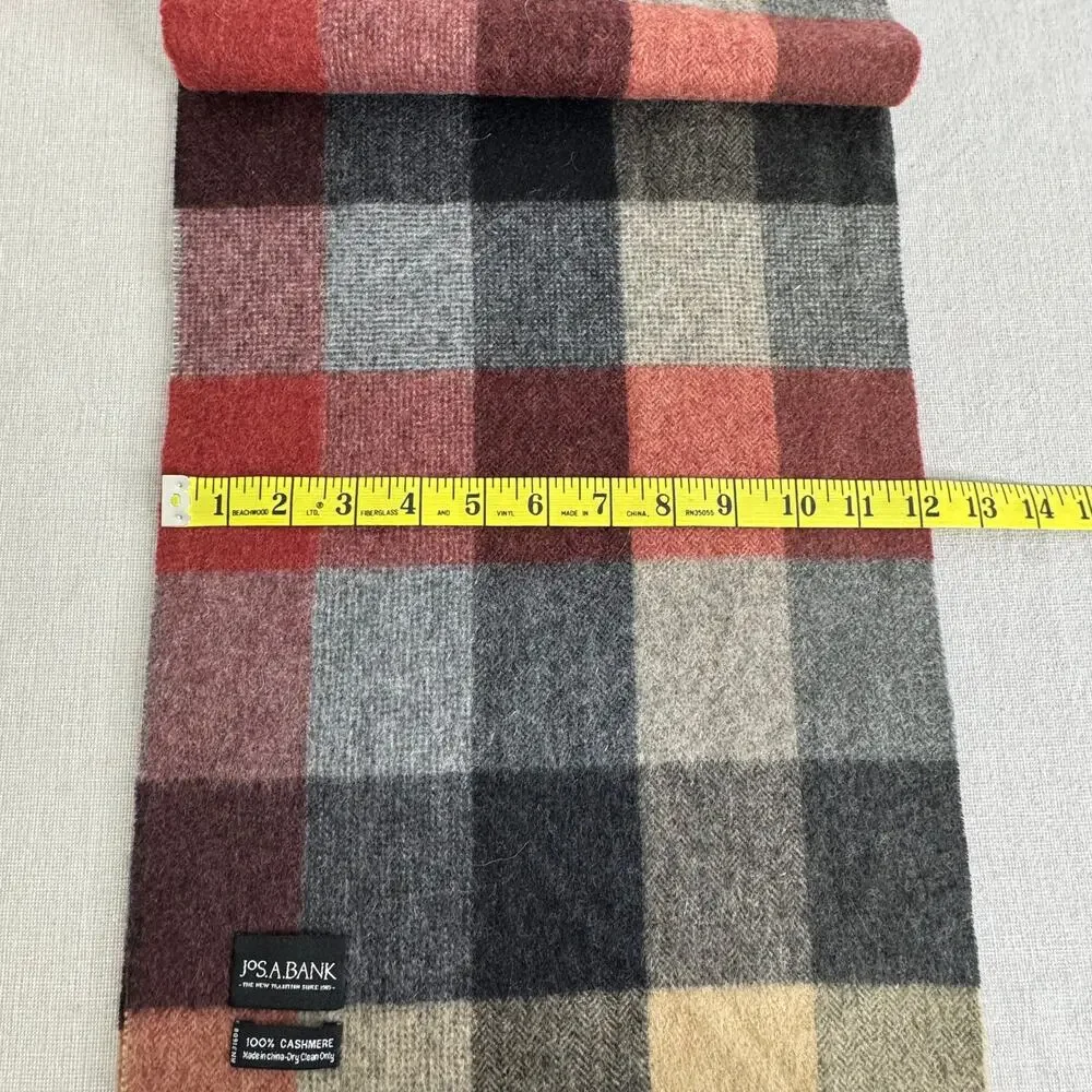 Jos. A.‎ Bank Cashmere Scarf Plaid/Herringbone Red/Brown